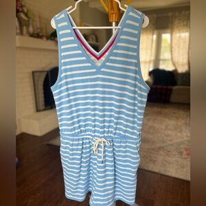 Lou & Grey Light Blue and White Striped Top with Red Trim